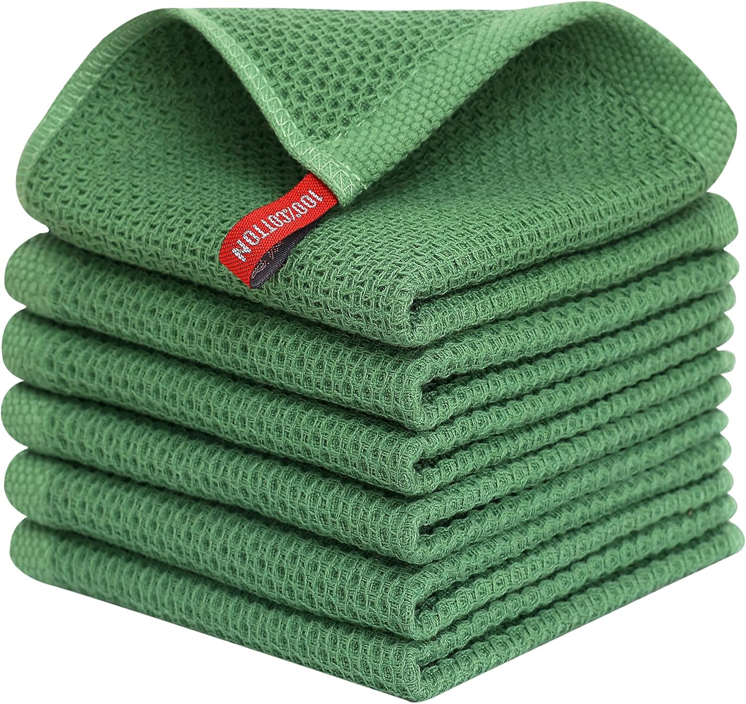 Kitinjoy 100% Cotton Kitchen Dish Cloths, 6 Pack Waffle Weave Ultra Soft Absorbent Dish Towels for Drying Dishes Quick Drying Kitchen Towels Dish Rags, 12 X 12 Inches, Grass Green