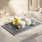 dish drying mat - 18" x 12" Grey silicone drying mat , kitchen counter dish drying mats,rubber dish drying mat, Applies to bar mat、coffee mat