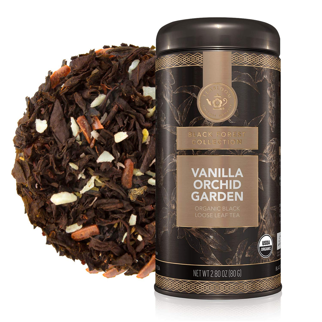 Teabloom Organic Black Tea, Vanilla Orchid Garden Loose Leaf Tea, USDA Certified Organic and Kosher Certified, 2.80 Ounce Canister Makes 35-50 Cups