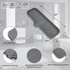 Silicone Bathroom Soap Dishes with Drain Spout-Bathroom and Kitchen Sink Organizer,Sponge Holder,Dish Soap Tray,Perfect for Dispenser,Scrubber,Bottle,Cup on Sink or Counter-Grey 12"×4"