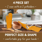 Native Fab 4 Piece Set - 2 Oven Mitts & 2 Potholders, Heat Resistant, 100% Cotton, Quilted Design, Non-Slip Grip, Machine Washable, Ideal for Baking, Cooking, BBQ, Kitchen Protection - Mustard Yellow