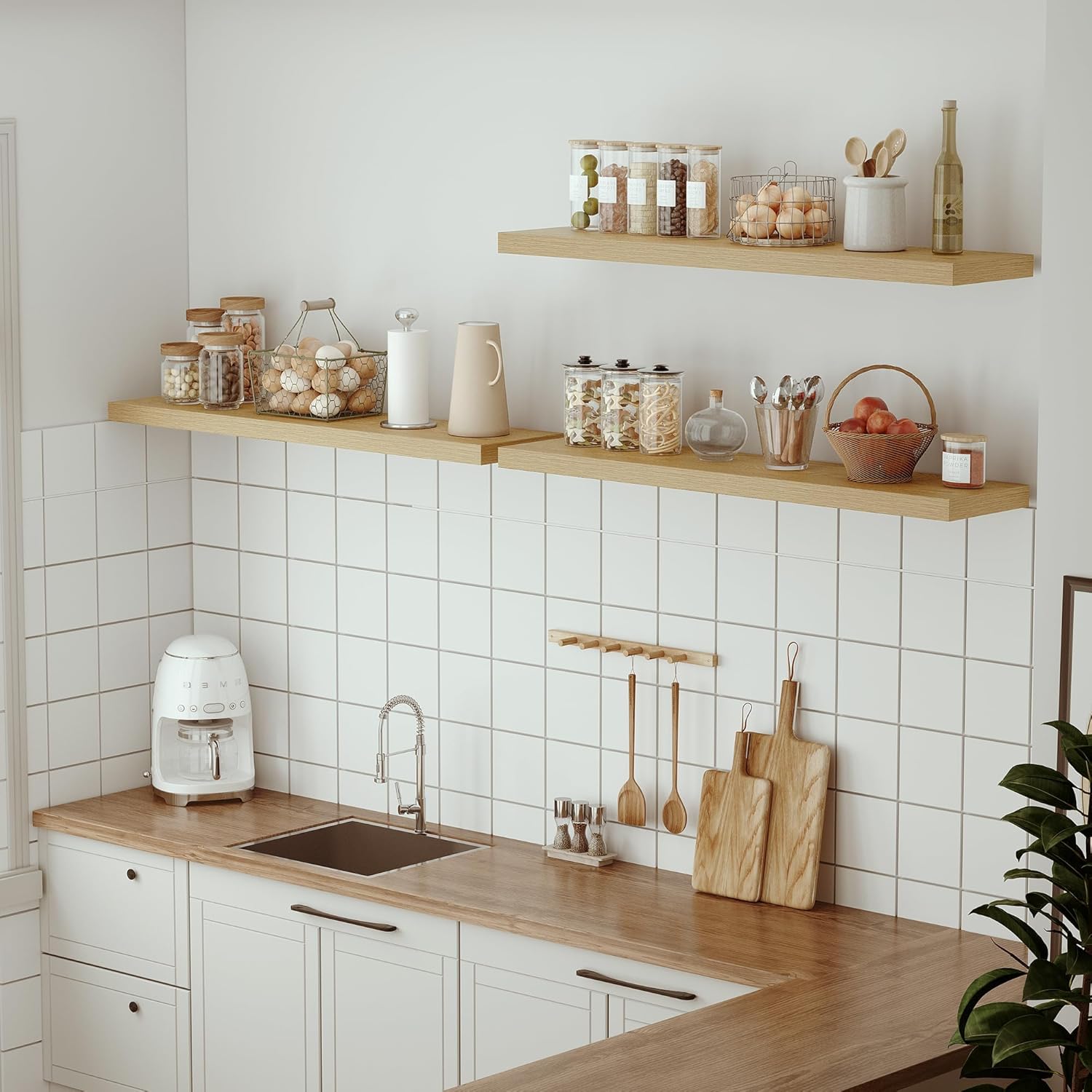 Vivelove Single Floating Shelves Oak 48 Inches, 48 x 10 inch Deep x 1.8 in Thick, Long Wall Shelves Heavy Duty 80 lbs for Bedroom, Living Room, Kitchen, Office, Modern Shelf Book Home Decor