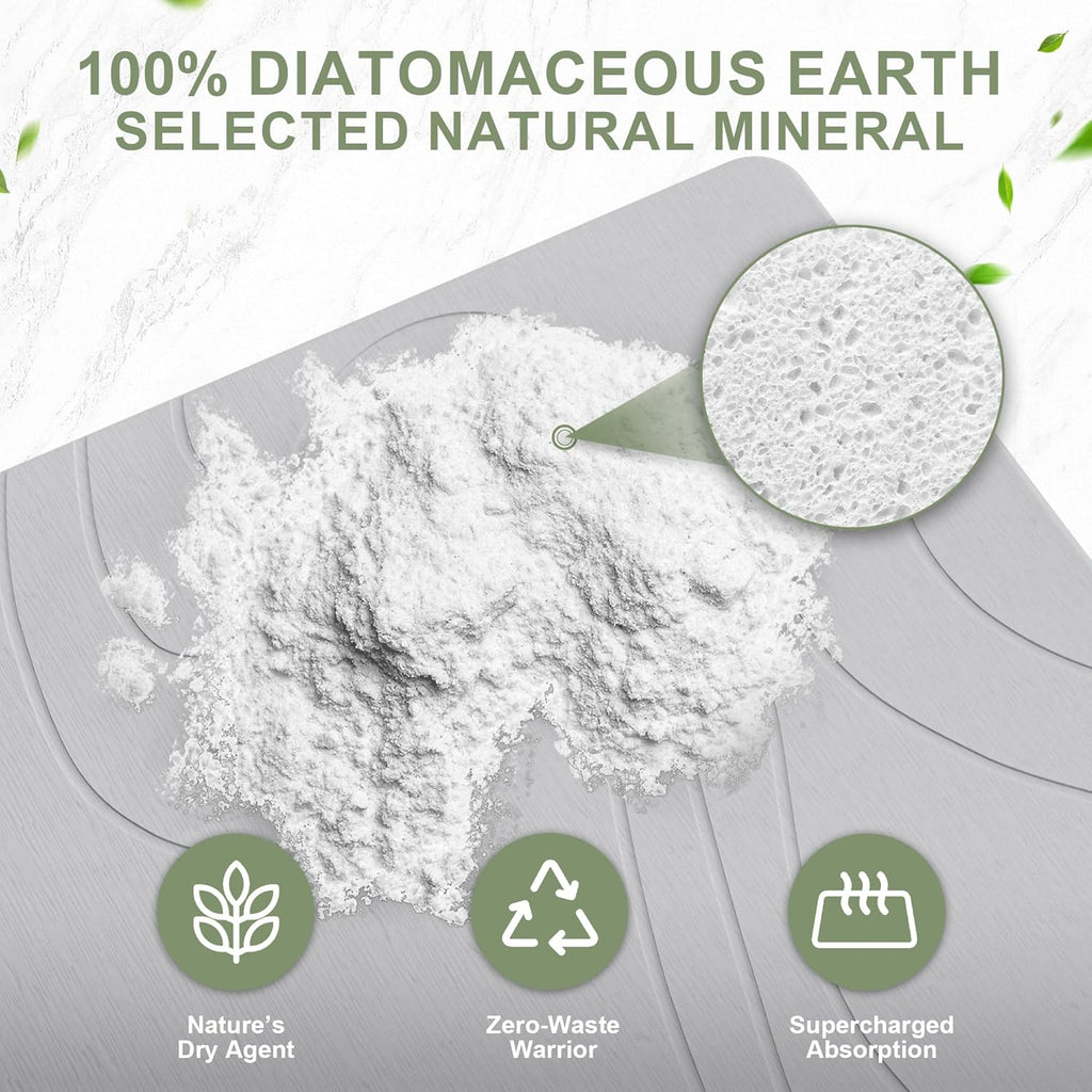 Large Stone Drying Mat for Kitchen Counter, 24" × 16" Diatomite Dish Drying Mat, Quick Dry Stone Mats, Ultra Absorbent Natural Diatomaceous Earth Mats for Dished, Bottles, Light Grey