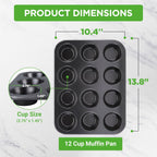 NutriChef 13” Non-Stick Muffin Baking Pan - Premium Dark Gray Carbon Steel Bake Tray, Commercial Grade Restaurant Quality Metal Bakeware - Dishwasher Safe