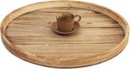 Round Ottoman Table Tray Round-24 - Rustic Wooden Serving Tray for Farmhouse Decorative Oversized Coffee Table Trays Living Room Kitchen Counter Breakfast Nature