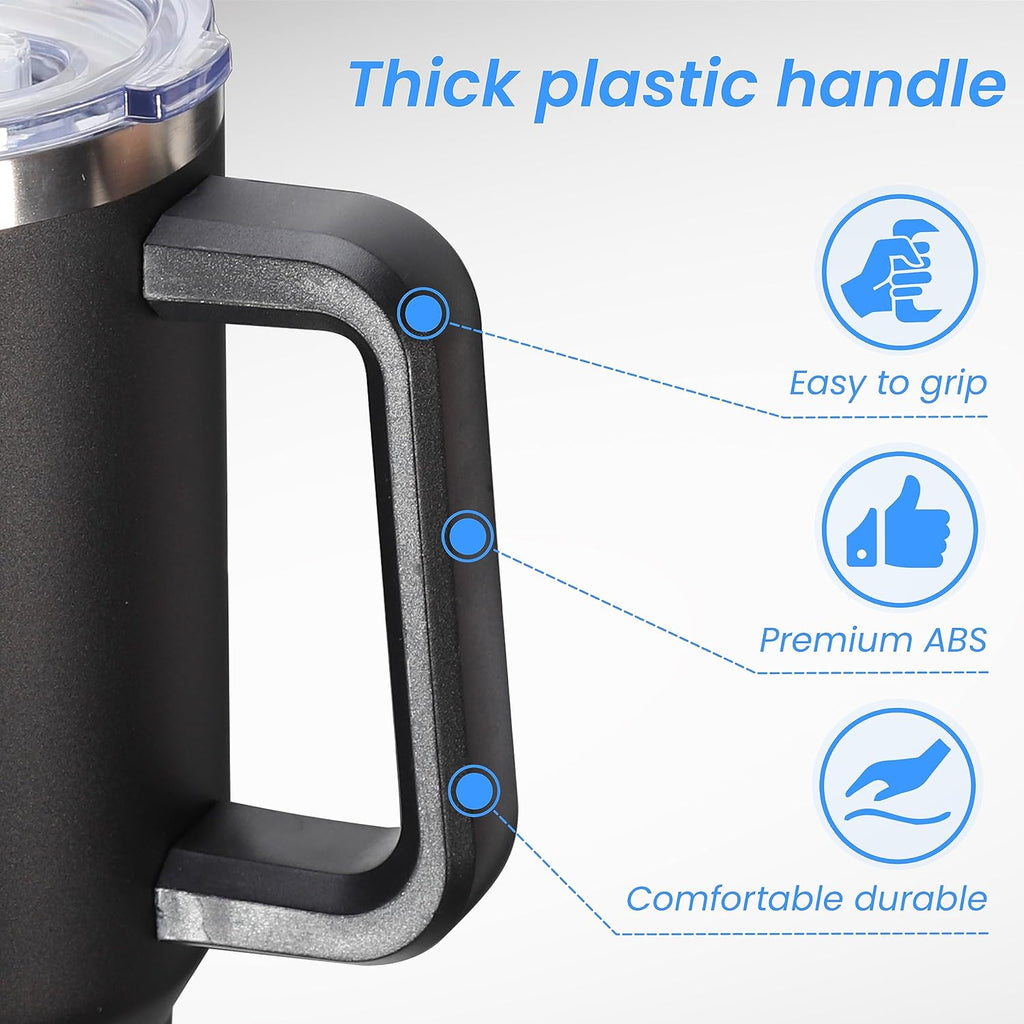 DOMICARE 40 oz Tumbler with Handle and Straw, Stainless Steel Tumbler with Lid and Straw, Reusable Vacuum Insulated Cup, Travel Coffee Mug, Black, 4Pack