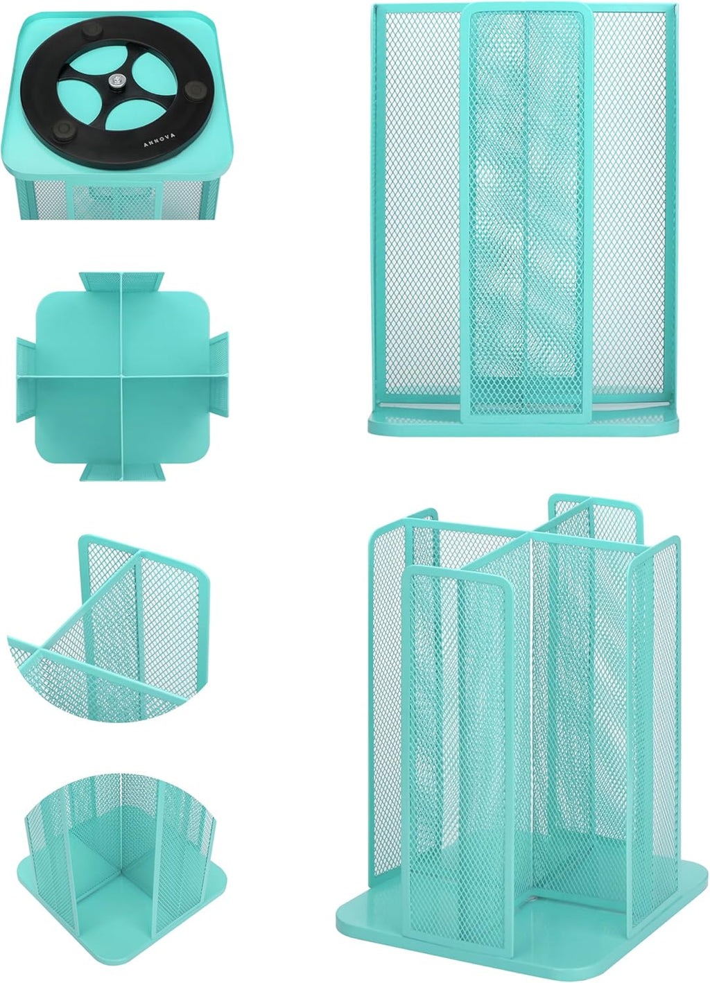 Annova Paper/Plastic Cup and Lid Holder Plastic Storage Organizer, 360°Rotating Coffee Mup Dispenser with 4 Compartments, Multifunctional Storage Rack for Home, Office, Bar, Coffee Shop (Turquoise)