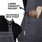 AMOUR INFINI Cotton Solid Aprons for Women with Pocket, Adjustable Strap and Waist Ties Washed Chef Aprons for Cooking, Baking and Gardening (27.5 x 33 Inches - Gray)