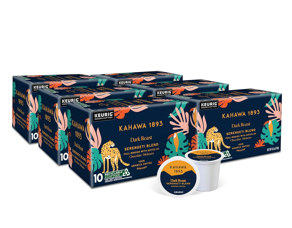 Kahawa 1893 Dark Roast Coffee K-Cup Pods Serengeti Blend (60 Count) - As Seen on Shark Tank, Low Acid, High Antioxidants, Naturally Sweet, Organically Grown, Ethically & Sustainably Sourced