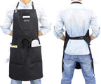Black Cotton Kitchen Apron, Mens Womens Professional Cooking Bib Apron for Chef Grill BBQ, with Pockets Towel Loop and Adjustable Neck Strap