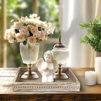 Wooden Decorative Tray, Small Serving Tray with Wood Bead, Farmhouse Big Tray for Ottoman, Countertop, Coffee Tabl, 13" x 13"x 1.6" (White Washed)