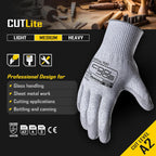 COOLJOB 12/120 Pairs Cut Resistant Safety Work Gloves with Grip, 13 Gauge Seamless Shell with PU Coating, ANSI A2 A4, Gray