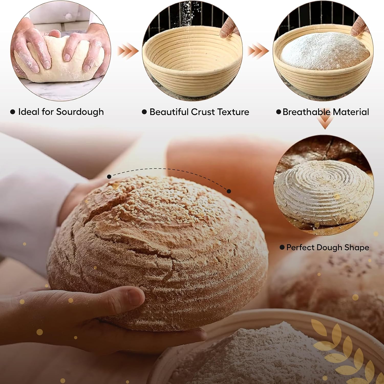 Sourdough Bread Proofing Basket Set – 9 inch Round Oval Banneton Baskets with Bread Lame, Dough Whisk, Scraper & Liners – Bread Making Kit & Sourdough Starter Supplies