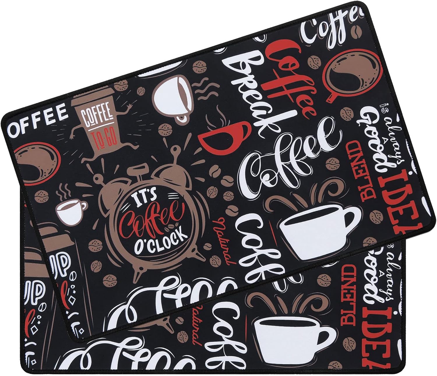 SHACOS Coffee Bar Mats 2-pack, 12x19 Inch Absorbent Non-Slip Rubber, Waterproof & Heat Resistant, Black