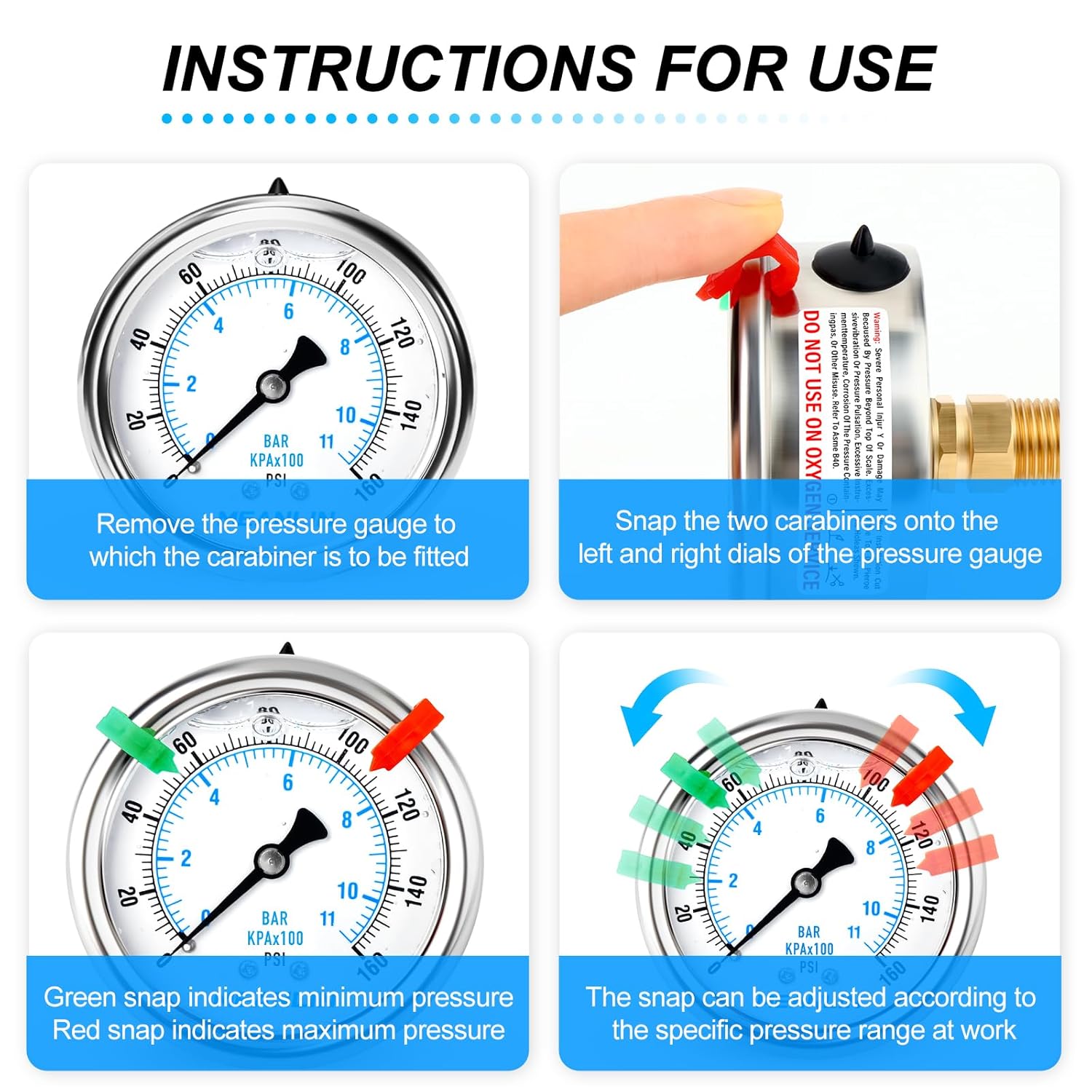 MEANLIN MEASURE 0~160Psi Liquid Filled Pressure Gauge 1/4" NPT 2.5" FACE DIAL Stainless Steel Glycerin Filled WOG Water Oil Air Back Mount (with 2PCS Snaps)