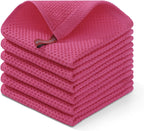 Homaxy 100% Cotton Waffle Weave Kitchen Dish Cloths, Ultra Soft Absorbent Quick Drying Dish Towels, 12 x 12 Inches, 6-Pack, Hot Pink