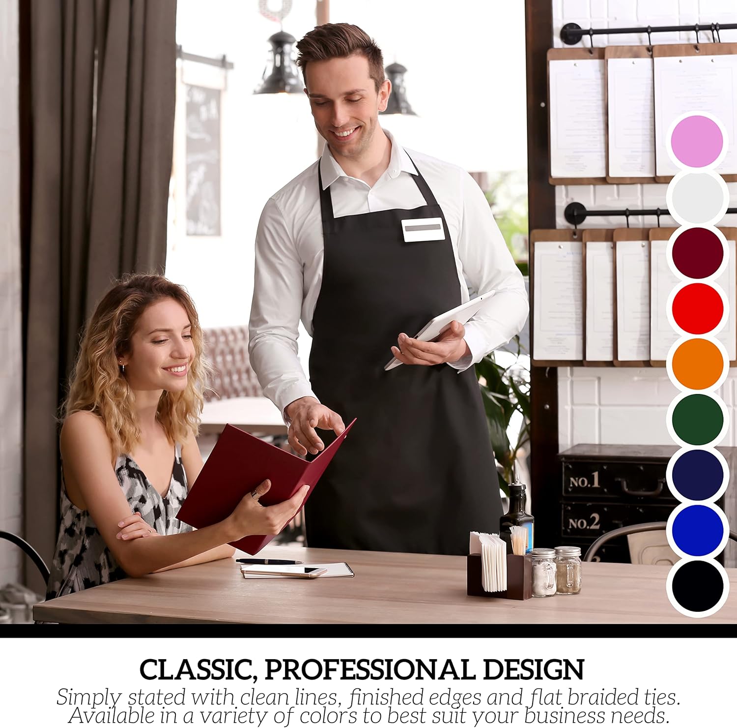 GREEN LIFESTYLE 2 Pack Chef Apron with Pockets – Grilling Aprons for Men, Waterproof Cooking Apron for BBQ, Work or Restaurant Use, Kitchen Aprons for Women with Pockets – Pink