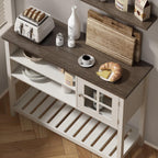 ChooChoo Farmhouse Coffee Bar Cabinet, Buffet Cabinet with Storage, Sideboard Buffet with Glass Door, Console Table for Kitchen, Hallway, Entrance, White