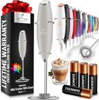 Zulay Kitchen Powerful Milk Frother Wand With 4 AA Duracell Batteries - Ultra Fast Handheld Drink Mixer - Electric Whisk Foam Maker for Coffee, Lattes, Cappuccino, Matcha & Creamer -