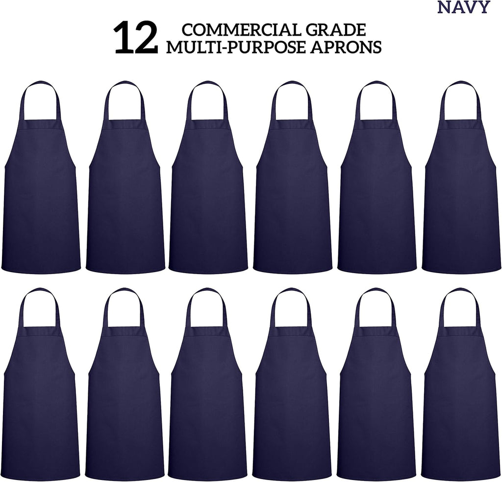 GREEN LIFESTYLE 12 Pack Professional Chef Apron – Grilling Aprons for Men, Waterproof Cooking Apron for BBQ, Work or Restaurant Use, Kitchen Aprons for Women – Navy, No Pockets