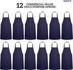 GREEN LIFESTYLE 12 Pack Professional Chef Apron – Grilling Aprons for Men, Waterproof Cooking Apron for BBQ, Work or Restaurant Use, Kitchen Aprons for Women – Navy, No Pockets