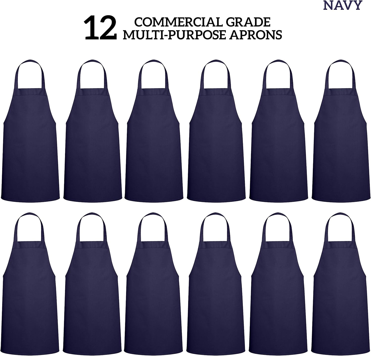 GREEN LIFESTYLE 12 Pack Professional Chef Apron – Grilling Aprons for Men, Waterproof Cooking Apron for BBQ, Work or Restaurant Use, Kitchen Aprons for Women – Navy, No Pockets