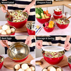 Red Mixing Bowls with Lids Set of 7, Stainless Steel Nesting Bowl with Khaki Lid for Non-slip Mixing Prepping Storing Serving, 7 Sizes-7/3.6/2.7/2.1/1.5/1/0.8 QT