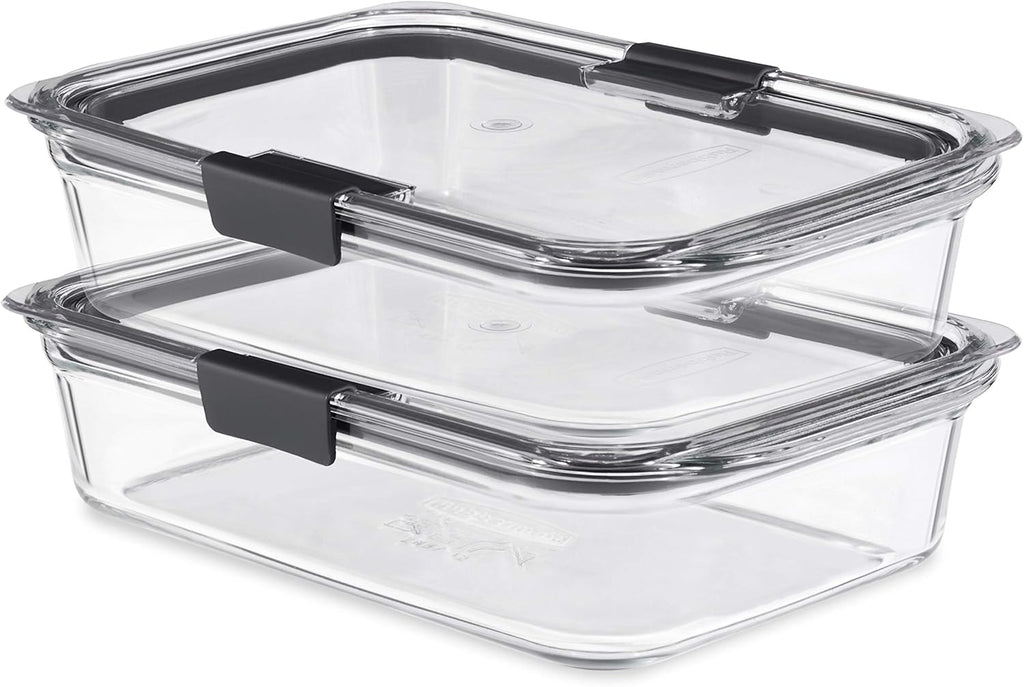 Rubbermaid Brilliance Glass Food Storage Containers, 8 Cup, Set of 2, BPA-Free, Leak-Proof, Clear