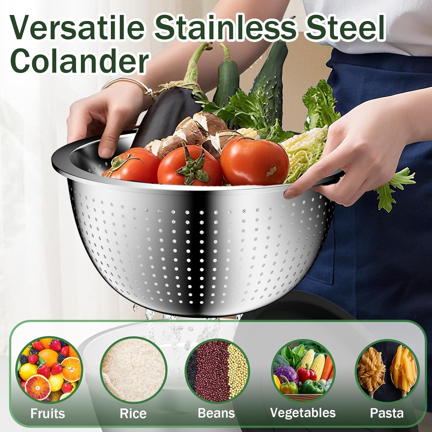 Mixing Bowls with Lids Set, 16PCS Stainless Steel Mixing Bowls,Nesting Storage Bowls for Kitchen with Mixing Bowl, Colander, Strainer & Grater, Metal Salad Bowl for Kitchen Gadgets, Black