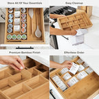 KitchenEdge Tea Bag and Coffee Pod Kitchen Drawer Organizer, Expandable 9.7 to 17 Inches, 10 Accessory Compartments with Adjustable Wall Inserts, Non-Slip Rubber Feet, 100% Sustainable Bamboo Wood