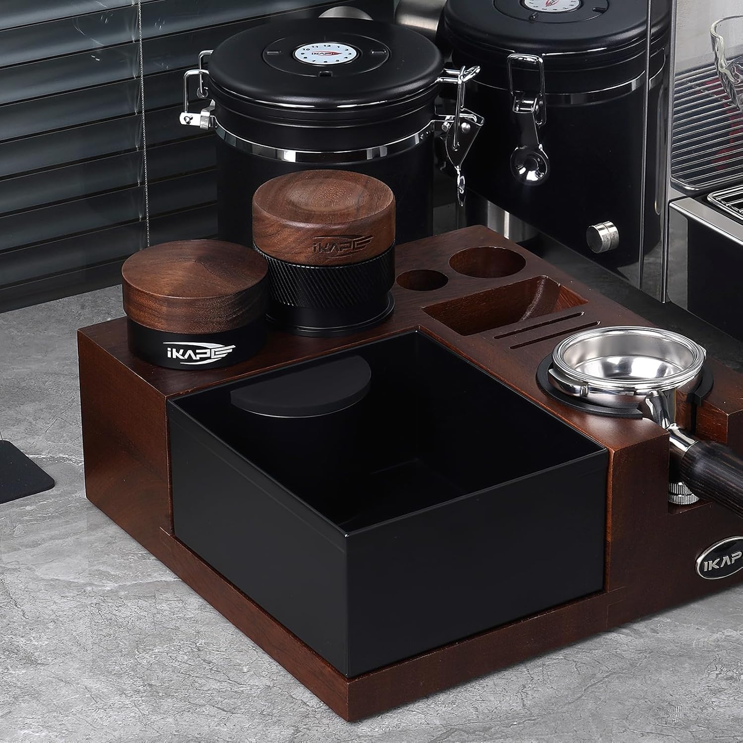 IKAPE 53MM Coffee Distributor, New Wooden Handle Design, Gravity Adaptive Espresso Distributor Fits All 54MM Espresso Portafilter, Compatible with 54MM Breville Bottomless Portafilter