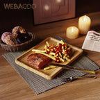 Square Bamboo Serving Tray with Handles - 9.4x7.4 Inch Rustic Wooden Platter for Coffee, Kitchen, Living Room & Party (Lightweight, Splinter-Free & Oil-Coated)