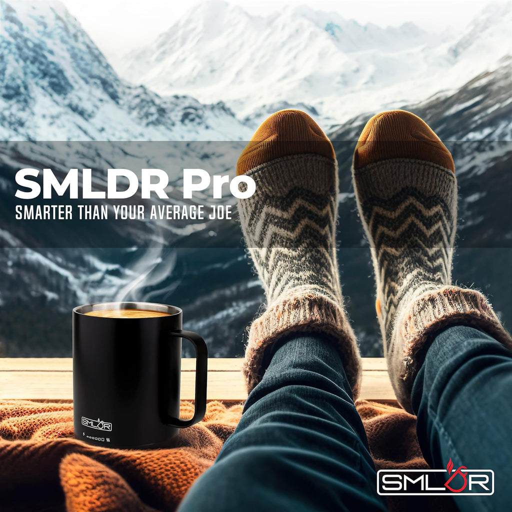 SMLDR Pro Heated Mug, 14 oz Smart Coffee Mug, Self-Heating, Adjustable Temperature, Battery Powered, Great for Coffee & Tea, Excellent Gift (Black)