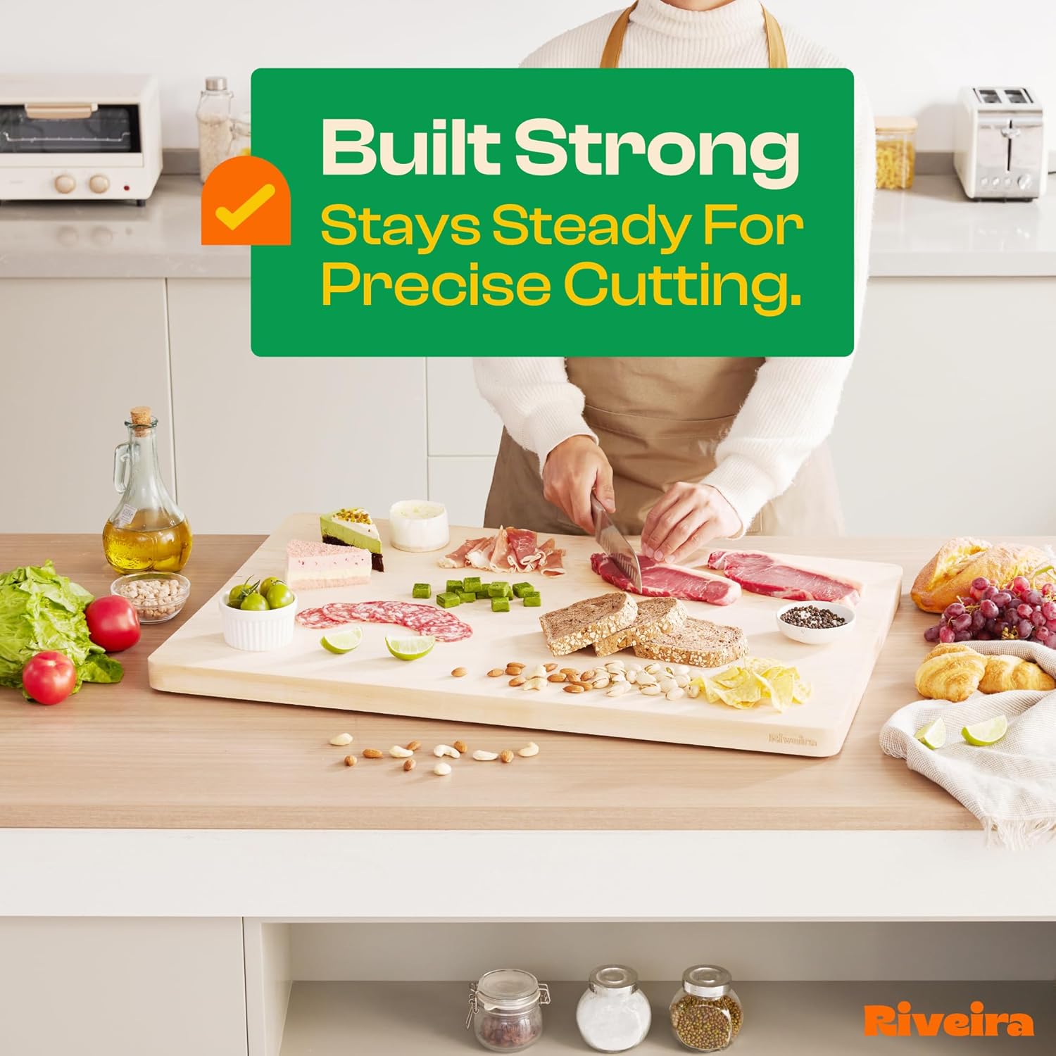 Riveira Maple Wood Cutting Board – Gourmet Maple Grandeur: 20 x 30 Wooden Cutting Board – Natural Wooden Cutting Boards For Kitchen Decorative – Innovative Juice Grooves Maple Wooden Chopping Board