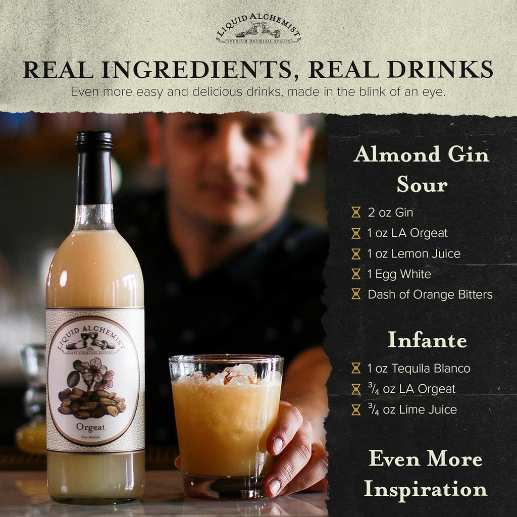 Liquid Alchemist Orgeat Syrup for Cocktails - Real Ingredients Make Our Almond Syrup the Perfect Mai Tai Mix - Non-GMO, Gluten Free & Vegan (25 oz)