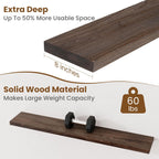 Floating Shelves for Wall Decor, 8 Inch Deep Rustic Solid Elm Wood Floating Shelves Wall Mounted, Wall Shelves with Invisible Bracket for Living Room Bathroom Bedroom Kitchen, 48 Inch Set of 1, Walnut