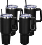 DOMICARE 40 oz Tumbler with Handle and Straw, Stainless Steel Tumbler with Lid and Straw, Reusable Vacuum Insulated Cup, Travel Coffee Mug, Black, 4Pack
