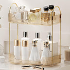 YCIA&DONE Bathroom Organizer Countertop, Makeup Storage, Skincare Cosmetic Tray Shelf, Perfume Holder Rack for Vanity Counter, Large Capacity, Easy to Install, Clean, 2 Tiers, Amber Gold