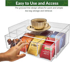 Acrylic Tea Station Organizer for Countertop - Tea Bag Organizer Drawer, Clear Lucite K Cup and Coffee Pod Storage box with 8 Compartments, Tea Caddy Creamer Holder Display Stand