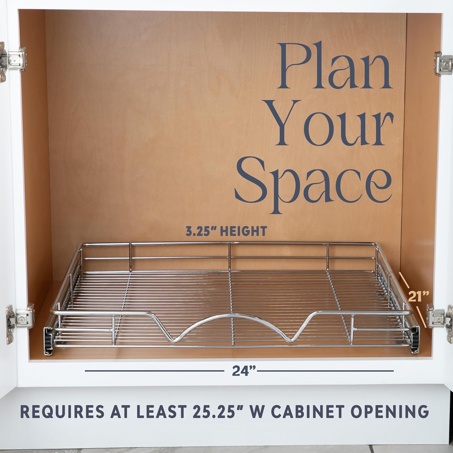 HOLDN’ STORAGE Pull Out Cabinet Organizer, Heavy Duty Caddy w/Lifetime Limited Warranty -24”W x 21”D - Requires At Least 25-1/4” Cabinet Opening, Steel Metal Cabinet Drawers Slide Out, Chrome