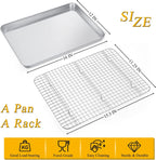 P&P CHEF 16 Inch Baking Sheet and Rack Set, Stainless Steel Cookie Sheets Oven Baking Pans Trays with Cooling Racks for Cooking & Roasting, Oven & Dishwasher Safe, (2Pcs)