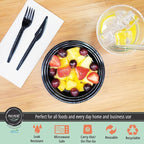 MULMEHË Plastic Food Storage Take-Out Container and Lid Combo, 32 oz, Microwaveable, Round, Black, 7x2”, Set of 150