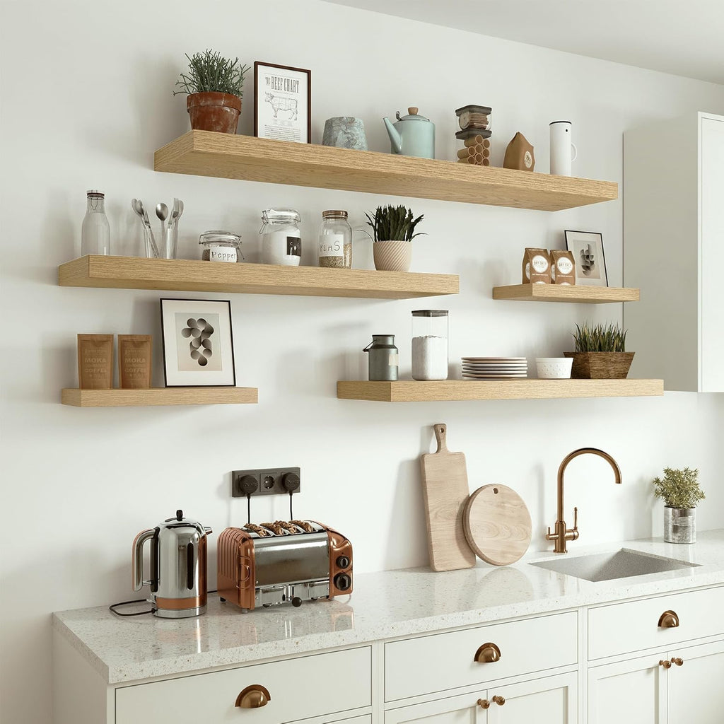 Vivelove 10 inches Deep Floating Shelves 36 inch Long, Single Wall Shelves Heavy Duty 70 lbs for Bedroom, Bathroom, Living Room, Kitchen, Office, Modern Shelf Home Decor, Set of 1, Oak