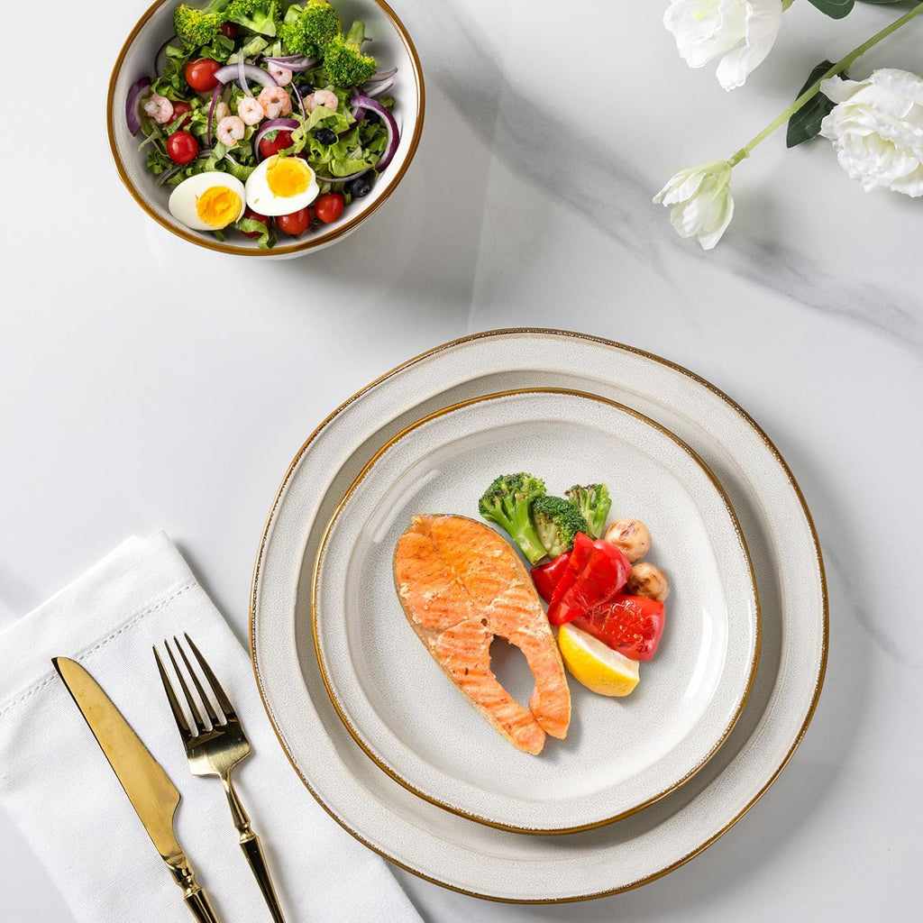 AmorArc Ceramic Dinnerware Sets,Stoneware Handmade Reactive Glaze Plates and Bowls Sets,Chip and Crack Resistant | Dishwasher & Microwave Safe,Dishes Set Service for 4 (12pc)