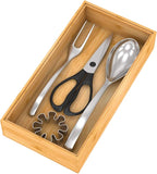 Drawer Organizer Utensil Holder for Kitchen, Small Wood Silverware Storage Organizer, Stackable Box Tray for Cutlery, Flatware, Bathroom Countertop Caddy for Makeup, Jewelry(12"6"2.5")