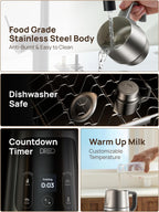 Dreo All-in-1 BaristaMaker Milk Frother, Electric Foam Frother for Latte Art Microfoam and Coffee, 15oz/450ml Automatic Milk Warmer with 30 Drinks, Dishwasher Safe, Dairy/Plant-Based Milk