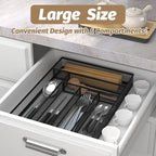 Silverware Organizer Metal Mesh, Large Drawer Organizer, Utensil Cutlery Tray for kitchen drawers, Flatware Organizer with 6 Compartment, Black (11.3”*16“)