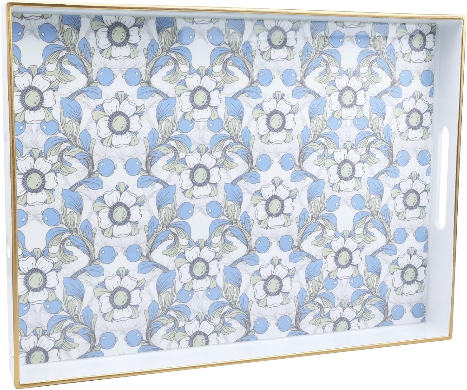 Rectangle Serving Tray with Handles, Coffee Table Tray for Ottoman, Organizer Vanity Tray for Living Room, Outdoor Tray for Patio Entertaining, Serving reakfast Kitchen Platter LEE3040BLH