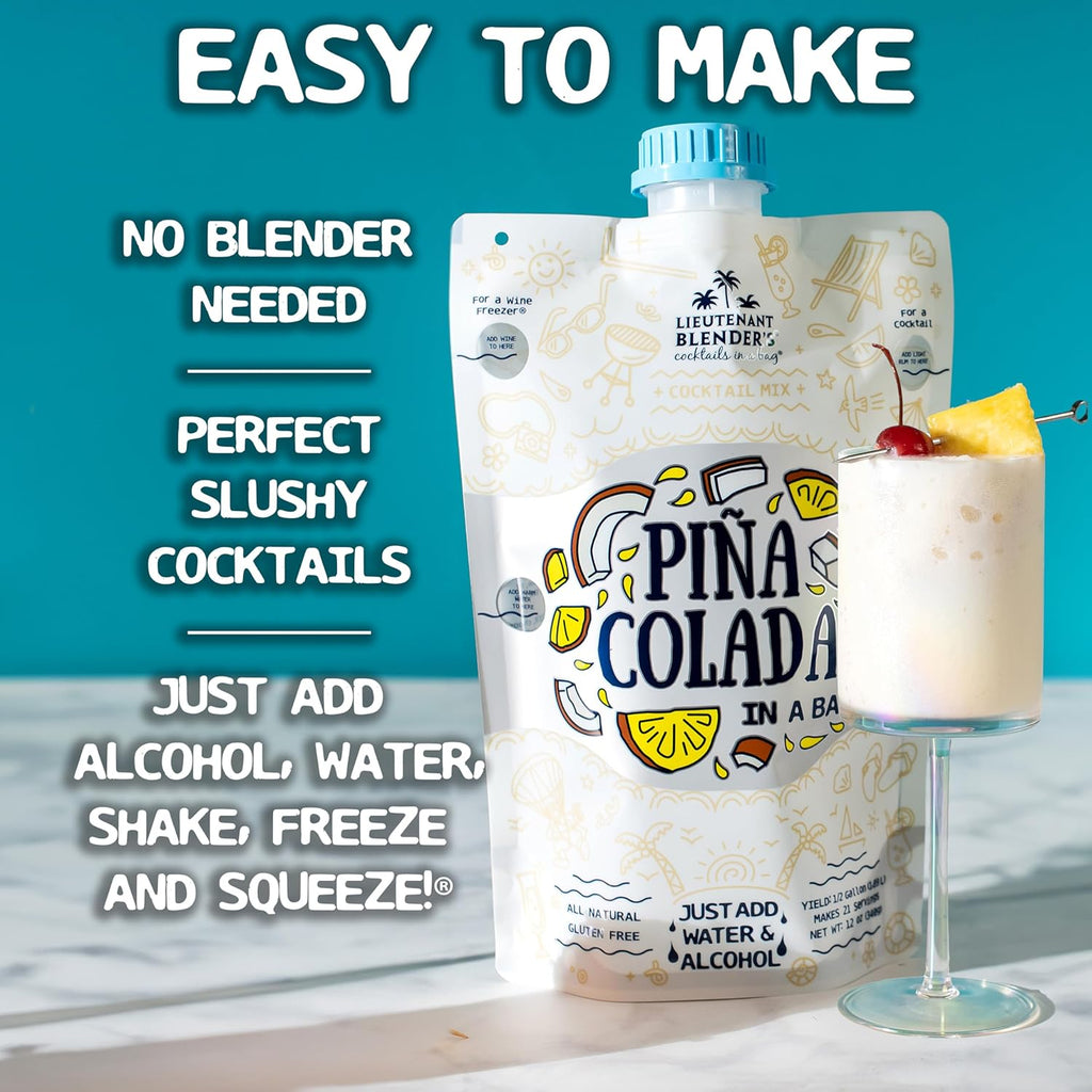 Lt. Blender's Pina Colada in a Bag – Pina Colada Drink Mix - Each Bag Makes 1/2 Gallon of Slushie Pina Colada Mix – Cocktail Mix - Make a Cocktail, Wine Slushie or Mocktail - (Pack of 4)