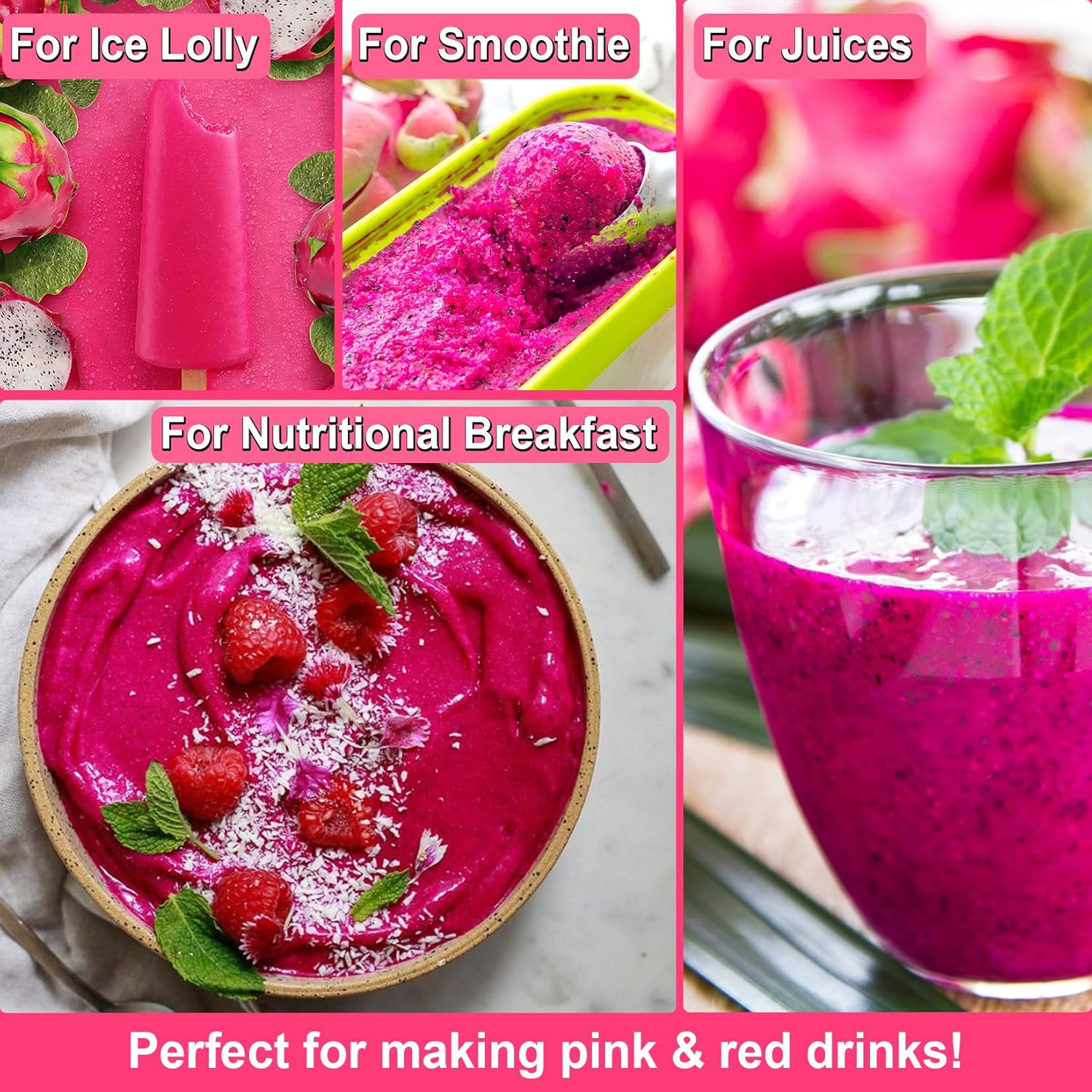 Dragon Fruit Powder - Kiigfood 5.3 oz/150g Natural Fruit Powder, Freeze-Dried Pink Pitaya Powder for Dragon Fruit Syrup, Drink, Baking, Smoothies, Cocktail, Food Coloring - Vegan, Non-GMO, Gluten-Free